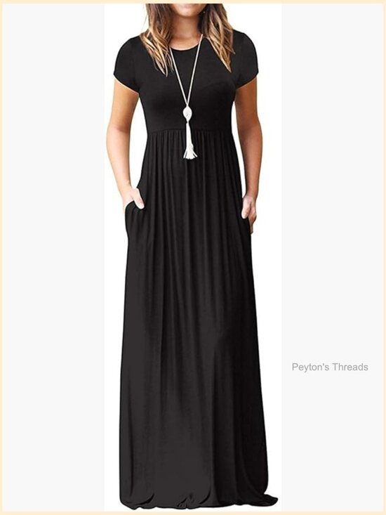Dresses & Skirts - Short Sleeve Loose Plain Maxi Dress with Pockets